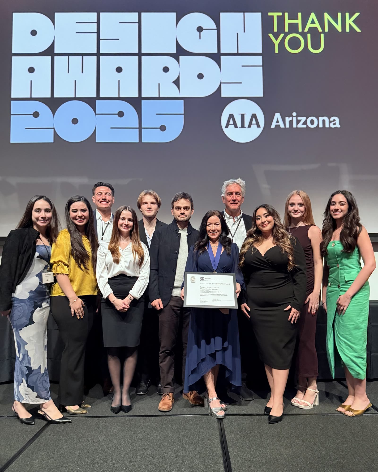 Tucson Hope Factory and CAPLA students receiving the 2025 AIA Arizona Community Design Award